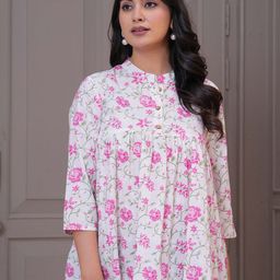 Meeranshi Floral Print Mandarin Collar Cotton Peplum Top-picture-41