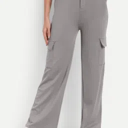 Broadstar Grey Straight Fit High Rise Cargo Pants-image-89