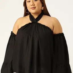theRebelinme Plus Size Women's Black Solid  Halter Neck Woven Top Plus Size-picture-56