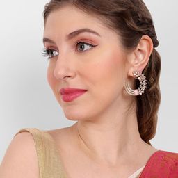 Manuvi Jewels Rose Gold Plated Cubic Zirconia Studded Contemporary Studs Earrings-19