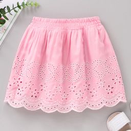 Babyhug Cotton Skirt With Lining & Schiffli Design Solid - Pink-image-7