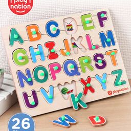 Play Nation Wooden Capital Alphabet Knob and Peg Puzzle Multicolour - 26 Pieces-22