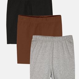 Kiddopanti Pack Of 3 Solid Cycling Shorts - Black Brown & Grey Melange-image-94