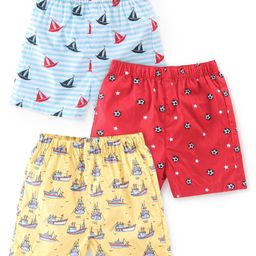 Babyhug Cotton Poplin Woven Boxer Ship Print Pack of 3 - Multicolor-image-50