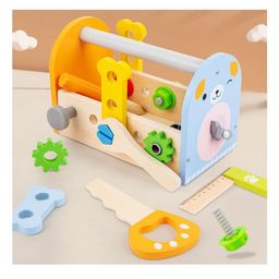 Happy Hues DIY Kids Wooden Portable Tool Box Toy - Role Play Kit- Includes Hammers, Screwdrivers, rulers, Wrenches & More- 22Pcs Set-16