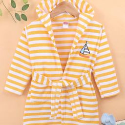 Babyhug Terry Knit Full Sleeves Bath Robe With Hood and Boat Embroidery - Yellow-image-38