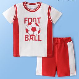 Babyoye 100% Cotton With Eco Jiva Finish Half Sleeves T-Shirt and Shorts Set Football Print - Red & White-image-52