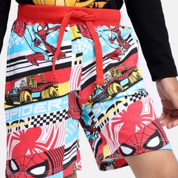 Babyhug Marvel  Cotton Knit Shorts with Spider-Man  Print - White-image-94