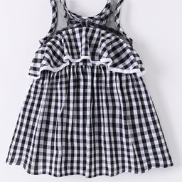 Kookie Kids Sleeveless Checked Frock with Bow Applique - Black-image-57