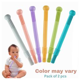 BitFeex Teether Toothbrush Hollow Teether Tube Infant Toddlers Silicone Tubes Teething Toys for Babies (Color may vary, Pack of 2pcs)-24