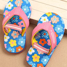 Cute Walk by Babyhug Flip Flops With Back Strap Floral Print - Pink & Light Blue-image-53