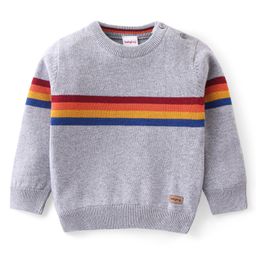 Babyhug Knitted Full Sleeves Pullover Striped Sweater -  Grey-image-99