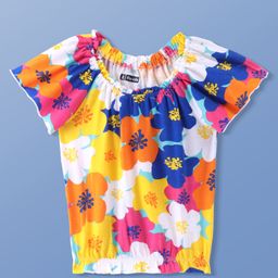 Pine Kids Cotton Knit Half Sleeves Top with Floral Print- White-image-58