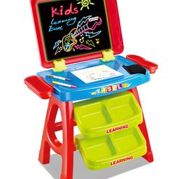 NEGOCIO 3 in 1 3D Led Magic Light Drawing Board Light Drawing Writing Board Easel Children Black Board With Highlighter Pen- PACK OF 1 - COLOR MAY VARY-image-1