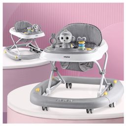 Babyhug 2 In 1 Multifunctional Baby Walker Cum Rocker With 3 Level Height Adjustment Musical Play Tray & Monkey Toy - Grey-17
