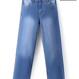 Pine Kids Woven Full Length Solid Washed Denim Jeans - Blue-image-90
