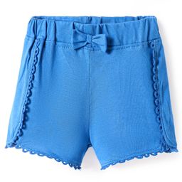 Babyhug Cotton Knit Solid Shorts with Bow Applique & Lace Detailing - Blue-image-56