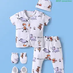Babyoye Disney 100% Cotton Half Sleeve Jhabla Dipper Leggings Cap Mittens & Booties Set With Winnie The Pooh - White-picture-6