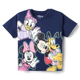 Babyhug Disney Single Jersey Knit Half Drop Shoulder Sleeves Oversized T-Shirt with Minnie Mouse & Family Graphics - Navy Blue-image-33