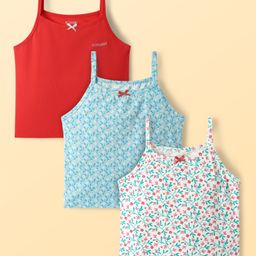 Pine Kids Cotton Elastane Knit Sleeveless Slip with Floral Design Pack of 3 - Red Light Blue & Pink-image-114