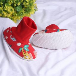 Coco Candy Floral & Wild Animals Designed Booties - Red-image-61