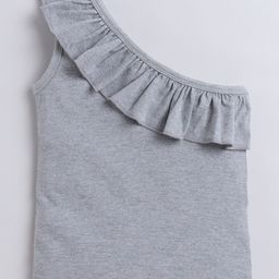 Aww Hunnie 100% Cotton Jersey One Shoulder Frill Detailed Top - Grey-image-80