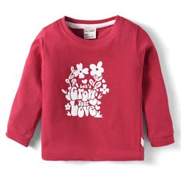 CUCUMBER Sinker Knit Full Sleeves T-Shirt With Floral & Grow Your Love Text Print - Red-picture-35