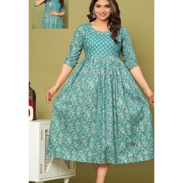 NEVISHA STYLE Cotton Woven Three Fourth Sleeves Floral Printed Maternity Kurta With Nursing Access - Multi Colour-image-109