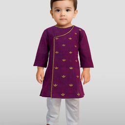 Vastramay Cotton Woven Full Sleeves Floral Embroidered Kurta Pyjama Set - Purple-picture-12