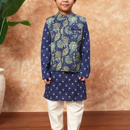 Readiprint Fashions Boys Floral Printed Pure Cotton Kurta With Pyjamas & Nehru jacket-10