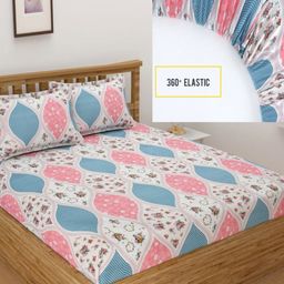 BELVOSTUM Pink & Blue Floral 220 TC King Bedsheet with 2 Pillow Covers-image-73