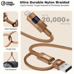 Case Magic 2-in-1 Type-C to Lightning & USB-A to Lightning Cable | LED Display, 27W Fast Charging, 480Mbps Data, Nylon Braided | Compatible with iPhone 14/13/12/11/XS/XR/X/8/SE/Plus, iPad (1M) image 5