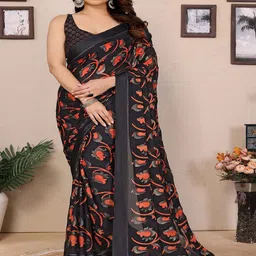 CATCHY FOREVER Floral Printed Satin Saree-image-73