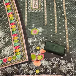 KALINI Olive France Silk Digital Print Mirror & Diamond Work Unstitched Dress Material-image-43