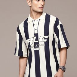 The Roadster Lifestyle Co. Striped & Printed Relaxed Fit Polo Collar T-shirt-image-56