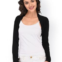 Espresso Black Solid Open Front Shrug-9