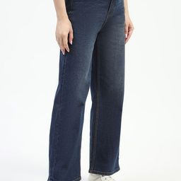 Madame Women Wide Leg Mildly Distressed Light Fade Jeans-image-46
