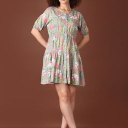 V-MartWomen Floral Printed Tiered A-Line Mini Dress-image-69