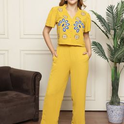 JAKANARY Embroidered Mandarin Collar Shirt & Trousers-image-50