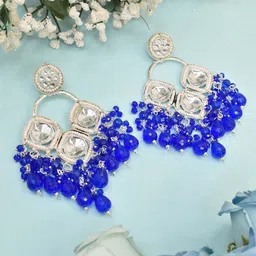MEIRA JEWELLERY Artificial Stones Studded & Beaded Diamond Shaped Drop Earrings-picture-17
