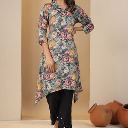 JISORA Women's Printed Russian Silk Co-ord-image-79