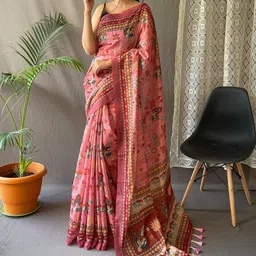 all about you Kalamkari Printed Saree with Blouse Piece-image-48