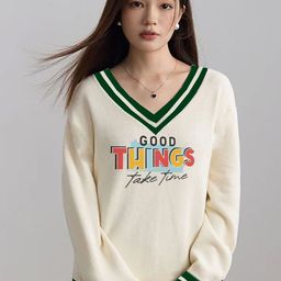 Genzy Women Typography Printed V-Neck T-shirt-image-30