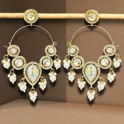 UnfoldSelf Gold-Plated Kundan Studded & Pearls Beaded Teardrop Shaped Chandbalis-11