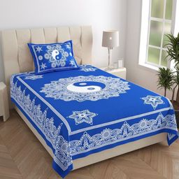 Monik Handicrafts Pure Cotton Jaipuri Single Bedsheet with Pillow Cover-image-33