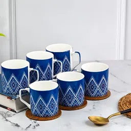 UPC Blue & White Geometric Printed Ceramic Glossy Mugs Set of Cups and Mugs-13