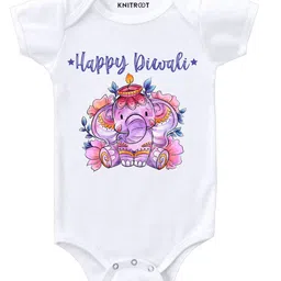 KNITROOT Half Sleeves Happy Diwali Printed Onesie - White-picture-19