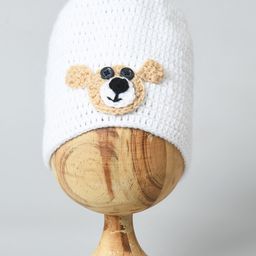 Funkrafts Bear Applique Detail Handmade Woollen Cap - White-image-93