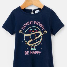 Simply Half Sleeves Top Text Print - Blue-image-55