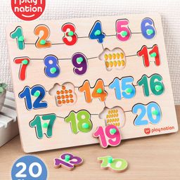 Play Nation Wooden Knob and Peg Number Puzzle Multicolour - 20 Pieces-28